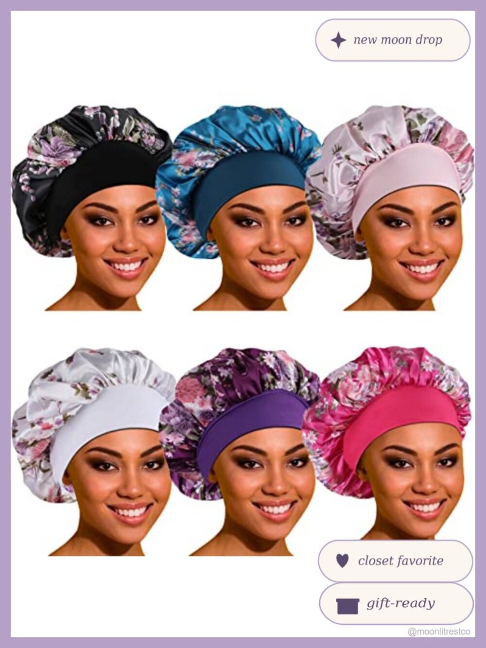 Satin Sleep Bonnet with Elastic Broad Band for Curly Natural Hair